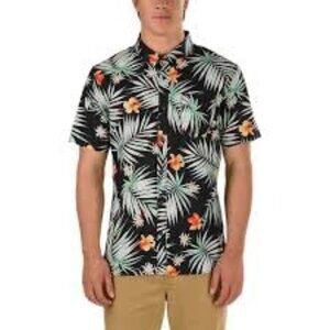 Vans Daintree Tailored Fit Tropical Print Short Sleeve Button Up Shirt Size M